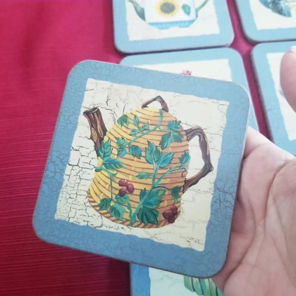 Pimpernel Tea Coasters Set, Floral Teapot Design, Made in England
